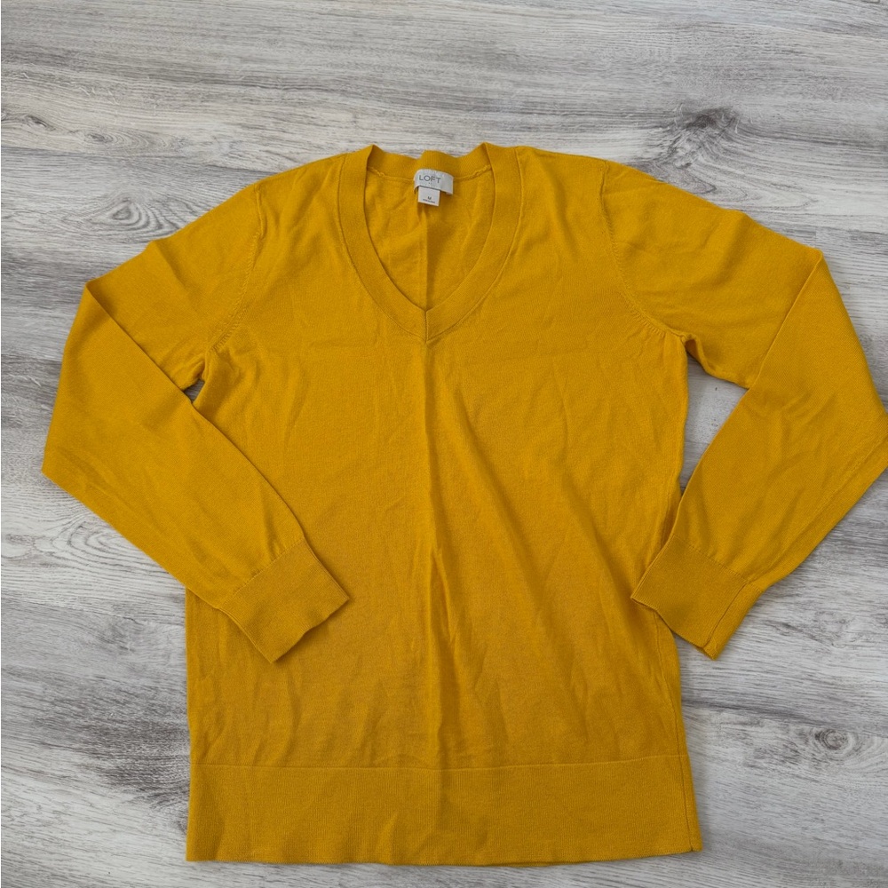 LOFT Women's V-Neck Sweater in Mustard Yellow